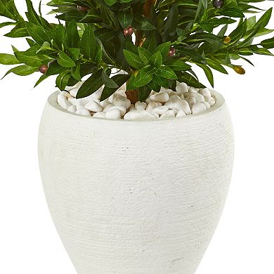 nearly natural 3.5-ft. UV Resistant Olive Cone Topiary Artificial Tree in White Planter