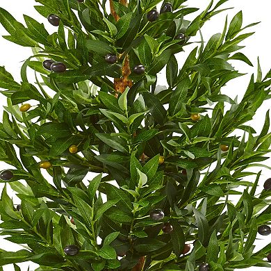 nearly natural 3.5-ft. UV Resistant Olive Cone Topiary Artificial Tree in White Planter