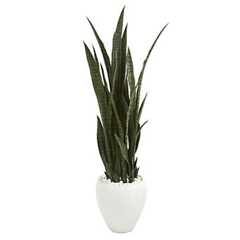 nearly natural 51 in Sansevieria Artificial Plant in White Planter