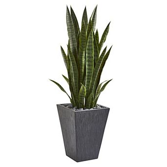 nearly natural 45 in Sansevieria Artificial Plant in Slate Planter