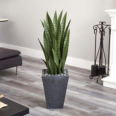 nearly natural 45-in. Sansevieria Artificial Plant in Slate Planter