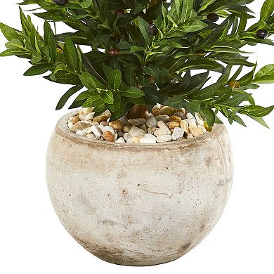 nearly natural 3-ft. UV Resistant Olive Cone Topiary Artificial Tree in Sand Stone Planter