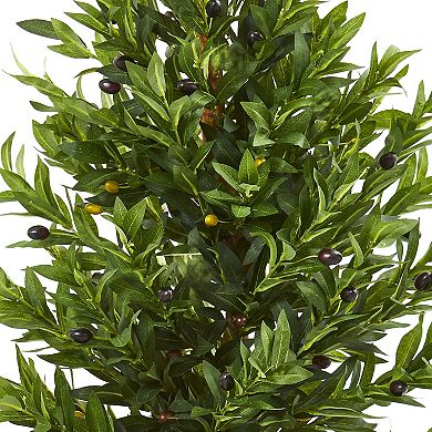 nearly natural 3-ft. UV Resistant Olive Cone Topiary Artificial Tree in Sand Stone Planter