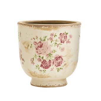 nearly natural 7.5 in Tuscan Ceramic Floral Print Planter