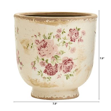 nearly natural 7.5-in. Tuscan Ceramic Floral Print Planter
