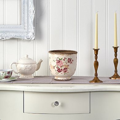 nearly natural 7.5-in. Tuscan Ceramic Floral Print Planter