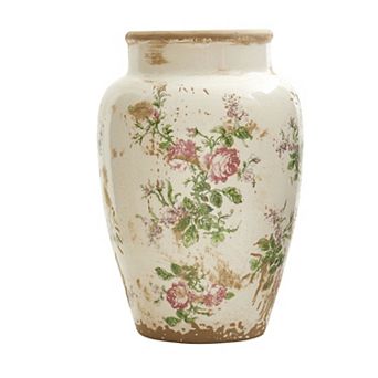 nearly natural 12.5 in Tuscan Ceramic Floral Print Vase