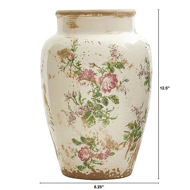 nearly natural 12.5-in. Tuscan Ceramic Floral Print Vase