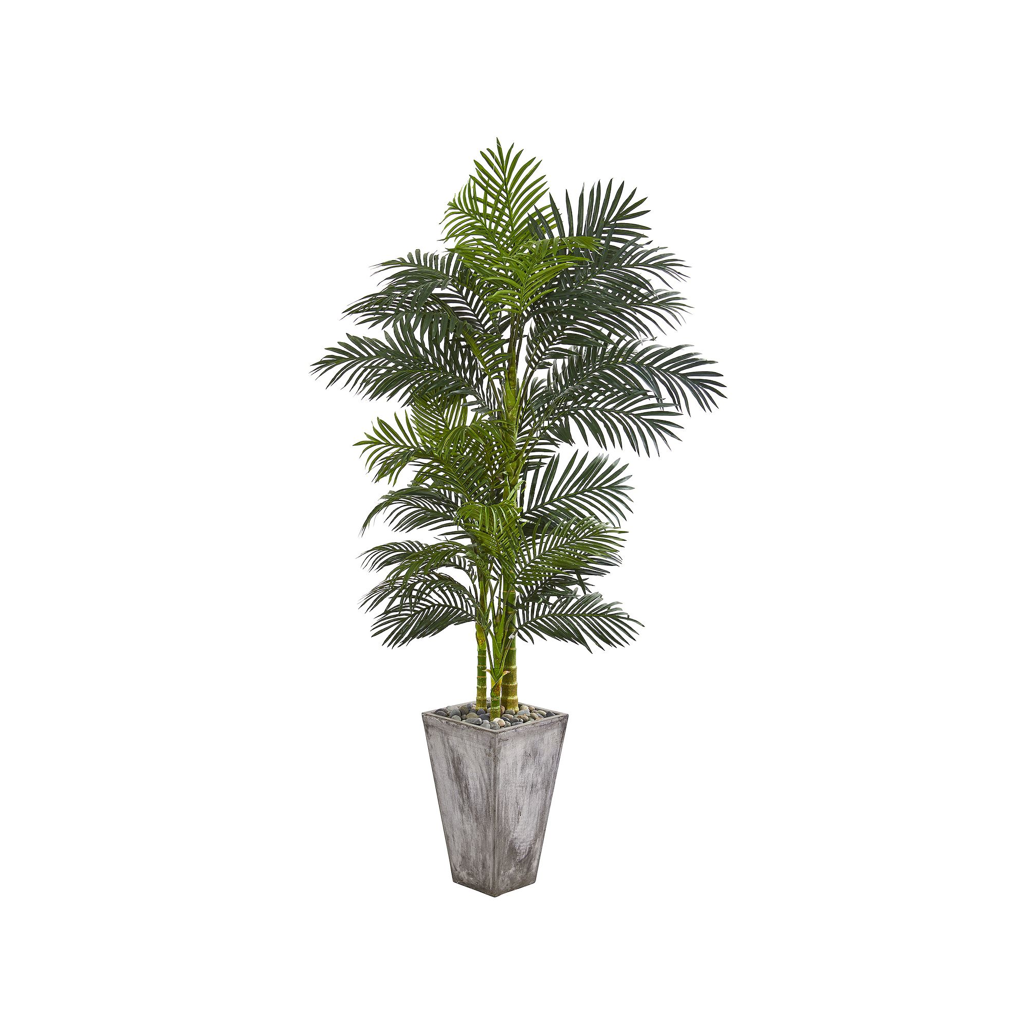nearly natural 7-ft. Golden Cane Artificial Palm Tree in Cement Planter, Gr
