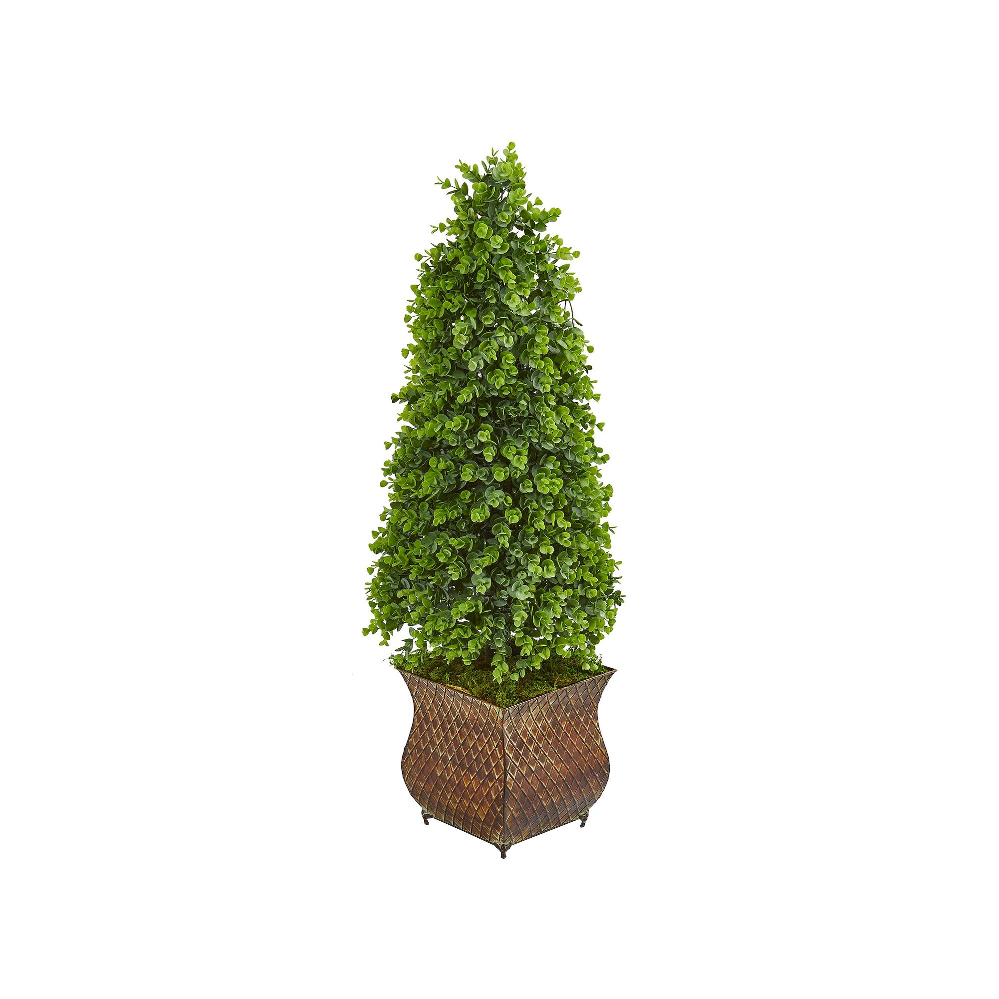 nearly natural 41-in. Eucalyptus Cone Topiary Artificial Tree in Metal Plan