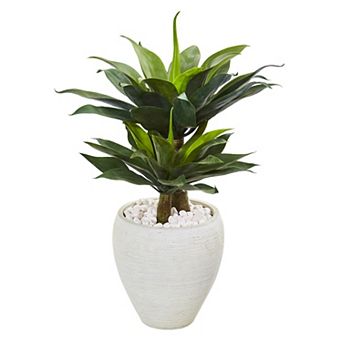 nearly natural 33 in Double Agave Succulent Artificial Plant in White Planter
