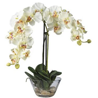 nearly natural White Phalaenopsis with Glass Vase Silk Flower Arrangement