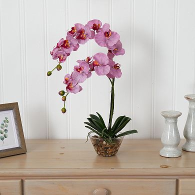 nearly natural Pink Phalaenopsis with Glass Vase Silk Flower Arrangement