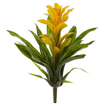 nearly natural 4 pc 15 in Yellow Bromeliad Artificial Flower Set