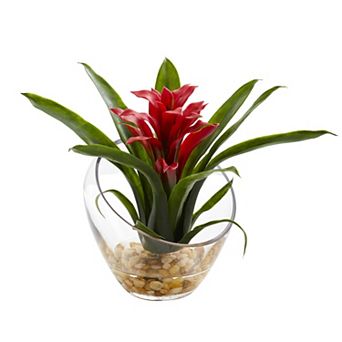 nearly natural 8 in Tropical Bromeliad in Angled Vase Artificial Arrangement