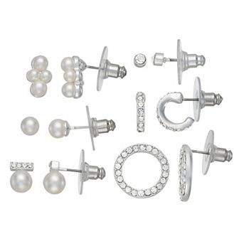 You're Invited Silver Tone Simulated Pearl 6 Pack Stud Earring Set