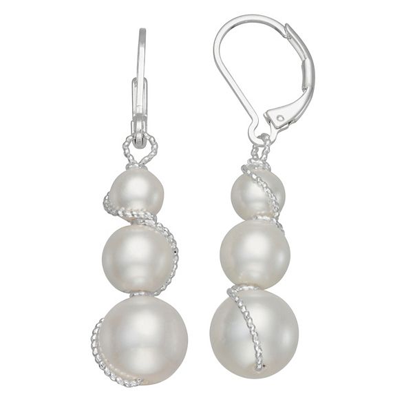 You're Invited Silver Tone Simulated 3 Pearl Drop Earrings