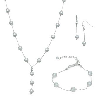 You're Invited... Silver Tone Simulated Pearl Y Necklace, Bracelet & Earrings Set