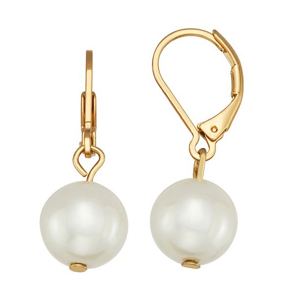 You're Invited Gold Tone Simulated Pearl Drop Earrings