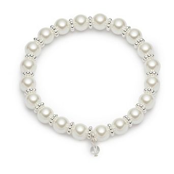 You're Invited Silver Tone Crystal Accent & Simulated Pearl Stretch Bracelet