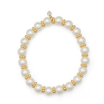 You're Invited Silver Tone Crystal Accent & Simulated Pearl Stretch Bracelet