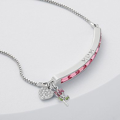 Brilliance Silver Plated "MOM" Crystal Heart & Flower Charm Bracelet