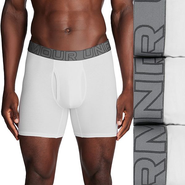 Men's Under Armour Performance Cotton Stretch 3-Pack Boxer Briefs - White (XXL)