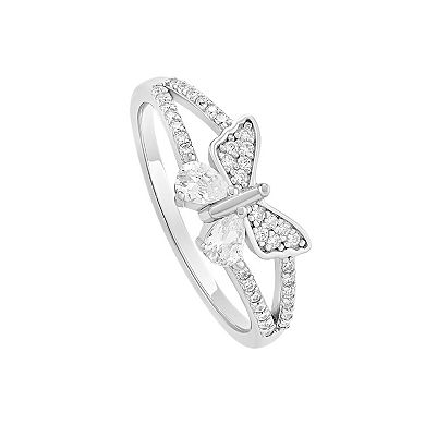 PRIMROSE Sterling Silver Cubic Zirconia Butterfly Split Band Ring