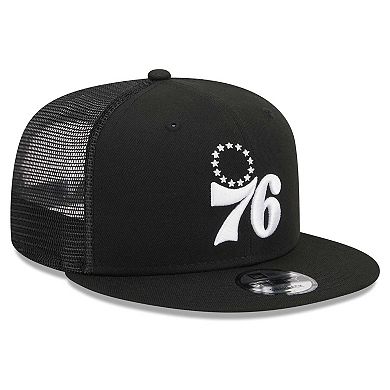 Men's New Era Black Philadelphia 76ers Evergreen 9FIFTY Trucker Snapback Hat