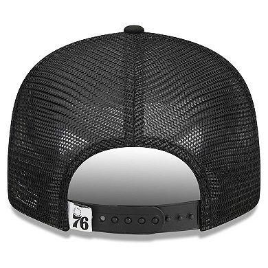 Men's New Era Black Philadelphia 76ers Evergreen 9FIFTY Trucker Snapback Hat