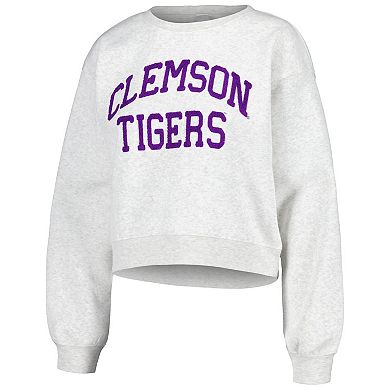 Women's ZooZatz Oatmeal Clemson Tigers Core Chenille Cropped Pullover Sweatshirt
