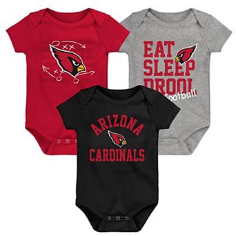 "Newborn & Infant Black/Cardinal/Heather Gray Arizona Cardinals Three-Pack Eat, Sleep & Drool Retro Bodysuit Set"