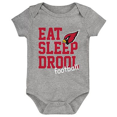 "Newborn & Infant Black/Cardinal/Heather Gray Arizona Cardinals Three-Pack Eat, Sleep & Drool Retro Bodysuit Set"