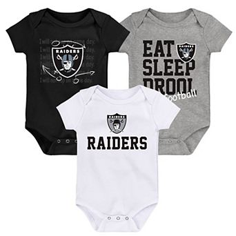 "Newborn & Infant Black/White/Heather Gray Las Vegas Raiders Three-Pack Eat, Sleep & Drool Retro Bodysuit Set"