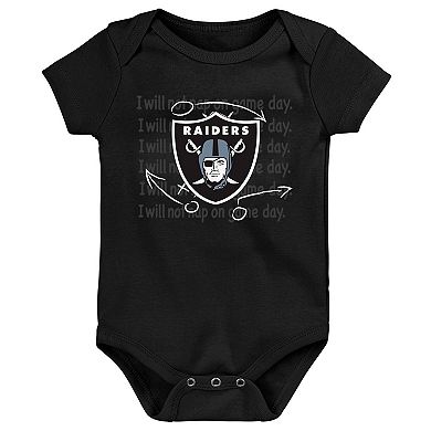"Newborn & Infant Black/White/Heather Gray Las Vegas Raiders Three-Pack Eat, Sleep & Drool Retro Bodysuit Set"