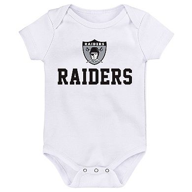"Newborn & Infant Black/White/Heather Gray Las Vegas Raiders Three-Pack Eat, Sleep & Drool Retro Bodysuit Set"