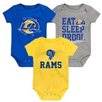 "Newborn & Infant Gold/Royal/Heather Gray Los Angeles Rams Three-Pack Eat, Sleep & Drool Retro Bodysuit Set"