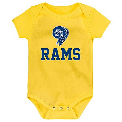 "Newborn & Infant Gold/Royal/Heather Gray Los Angeles Rams Three-Pack Eat, Sleep & Drool Retro Bodysuit Set"