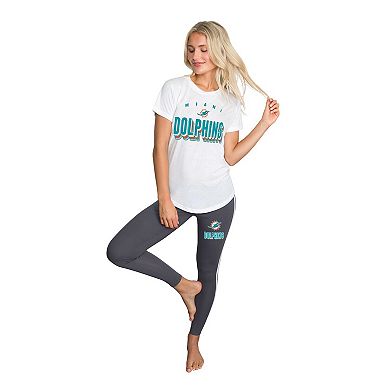 Women's Concepts Sport White/Charcoal Miami Dolphins Sonata Short Sleeve Top & Leggings Set