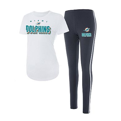 Women's Concepts Sport White/Charcoal Miami Dolphins Sonata Short Sleeve Top & Leggings Set