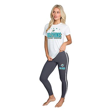 Women's Concepts Sport White/Charcoal Miami Dolphins Sonata Short Sleeve Top & Leggings Set