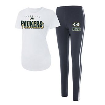 Women's Concepts Sport White/Charcoal Green Bay Packers Sonata Short Sleeve Top & Leggings Set