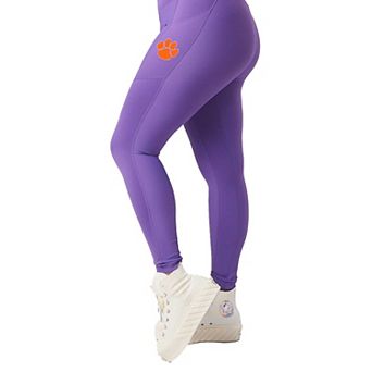 Women's Purple Clemson Tigers 7/8 Mixed Media Pocket iLeggings