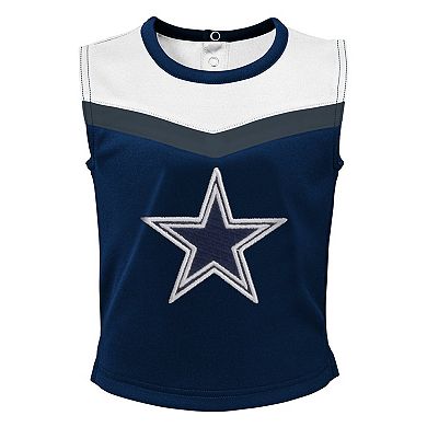 Girls Toddler Navy Dallas Cowboys Spirit Cheer Two-Piece Cheerleader Set with Bloomers