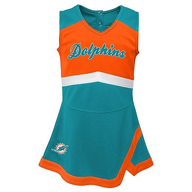 Girls Toddler Aqua Miami Dolphins Cheer Captain Dress with Bloomers
