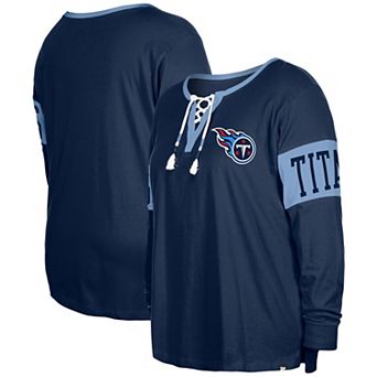 Women's New Era Navy Tennessee Titans Plus Size Lace-Up Notch Neck Long Sleeve T-Shirt