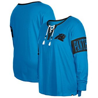 Women's New Era Blue Carolina Panthers Plus Size Lace-Up Notch Neck Long Sleeve T-Shirt