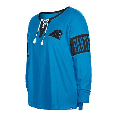 Women's New Era Blue Carolina Panthers Plus Size Lace-Up Notch Neck Long Sleeve T-Shirt