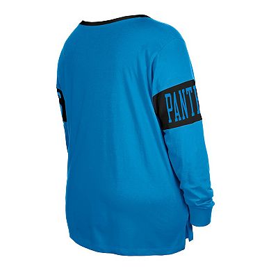 Women's New Era Blue Carolina Panthers Plus Size Lace-Up Notch Neck Long Sleeve T-Shirt