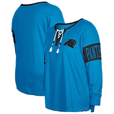 Women's New Era Blue Carolina Panthers Plus Size Lace-Up Notch Neck Long Sleeve T-Shirt